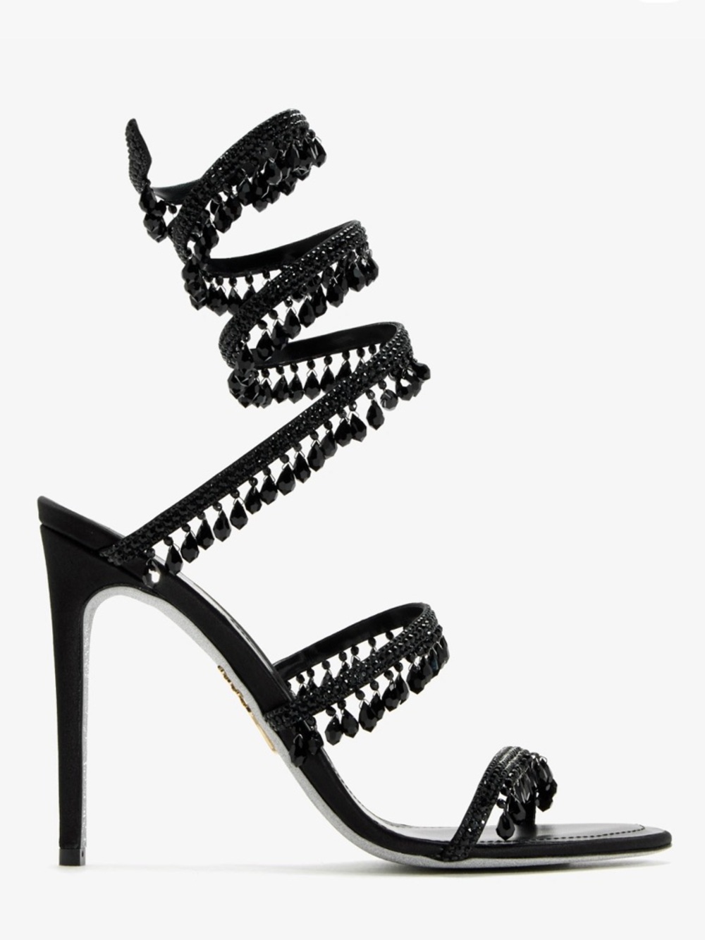 Black Crystal Fringe High Heel Sandals
